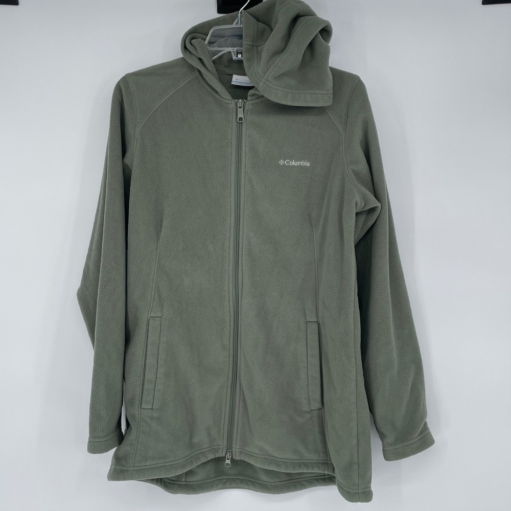Columbia Womens Full Zip Fleece Hoodie Jacket Sage Green Cinched Back Medium